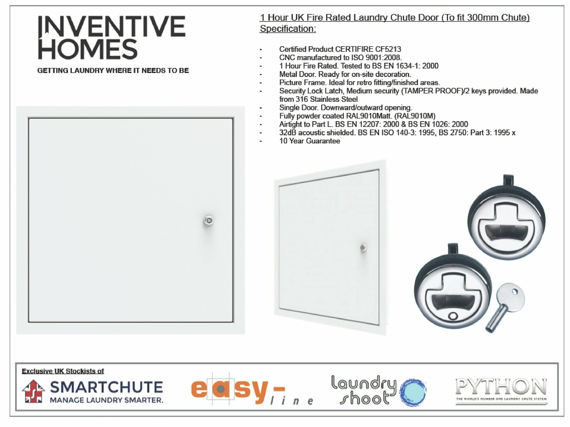 1 Hour UK Fire Rated Laundry Chute Door (To fit 300mm Chute)